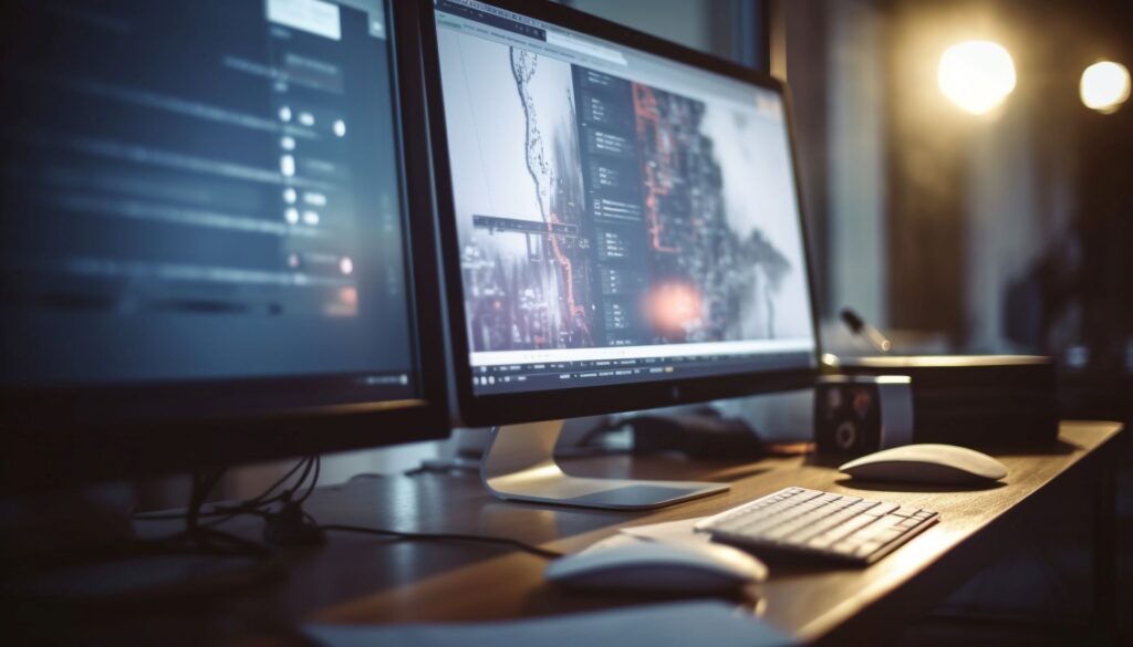 bright computer lab with modern equipment technology generated by ai